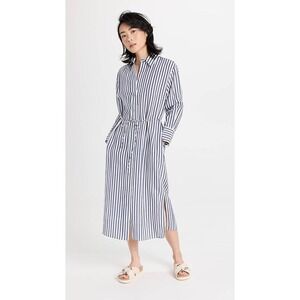 BOSS Women's Striped Button Down Shirt Dress with Tie Belt